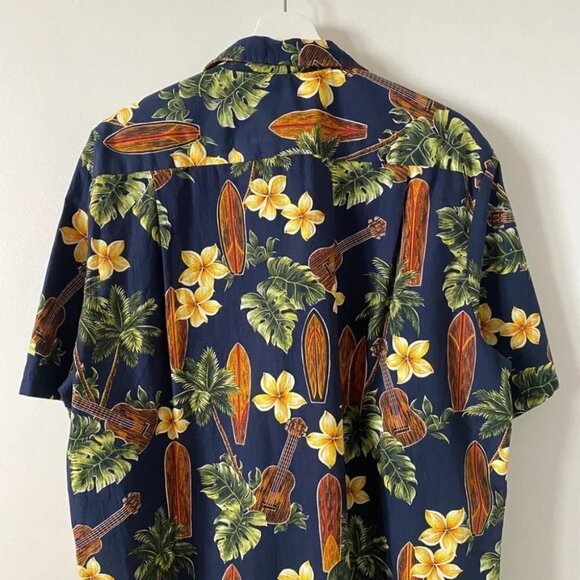 RJC Vintage Hawaiian Short Sleeve Shirt Style 102C Navy Floral Surfer - Picture 6 of 14